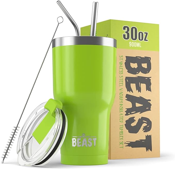 Beast 30 oz Tumbler Stainless Steel Vacuum Insulated Coffee Ice Cup Double Wall Travel Flask (Lemongrass Green) - Bloomnest