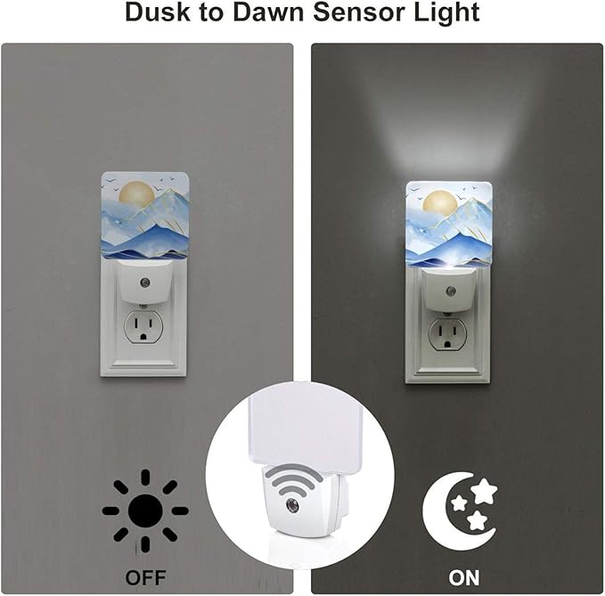 Led Night Light, Mountains Sunrise Decorative Plug in Nightlights,with Smart Auto Dusk to Dawn Night Light for Bedroom, Kitchen, Nursery, Bathroom - Bloomnest