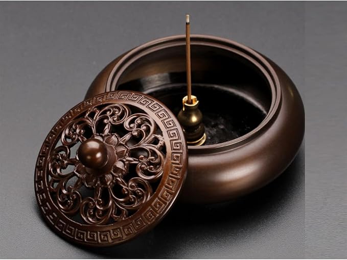 Copper Incense Burner, with Incense Stick Holder & Fire Cotton Lotus Incense Holder Cone Coil Incense Burner Ash Catcher with Lid for Indoor Ornament Handicraft Gifts - Bloomnest