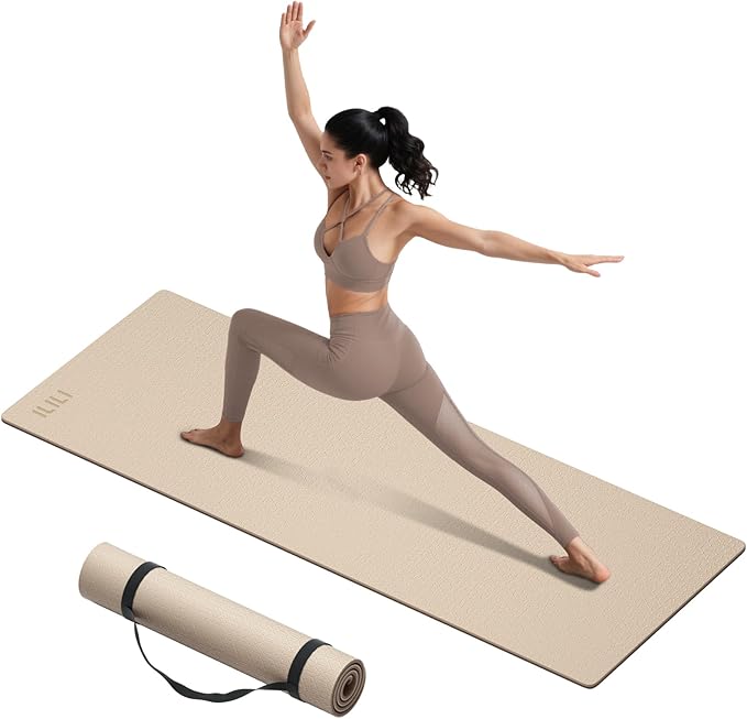 ILILI Yoga Mat 10mm Extra Thick and 193cm Extra Long, 76x28×0.4 Inch, Double Color Non-Slip TPE Material, Easy Carrying with Strap, Ideal for Yoga, Pilates, Floor Exercise, Home and Outdoor Use, Eco Friendly - Bloomnest