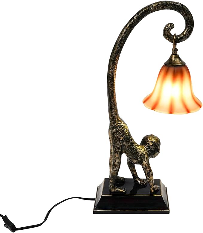 Tiffany Table Lamp Resin Bronze Monkey Lamp Vintage Animal Desk Lamp Bedside Light Easy Use for Home Decor,Living Room, Bedroom 23inch Tall Push Button Switch (Left) - Bloomnest