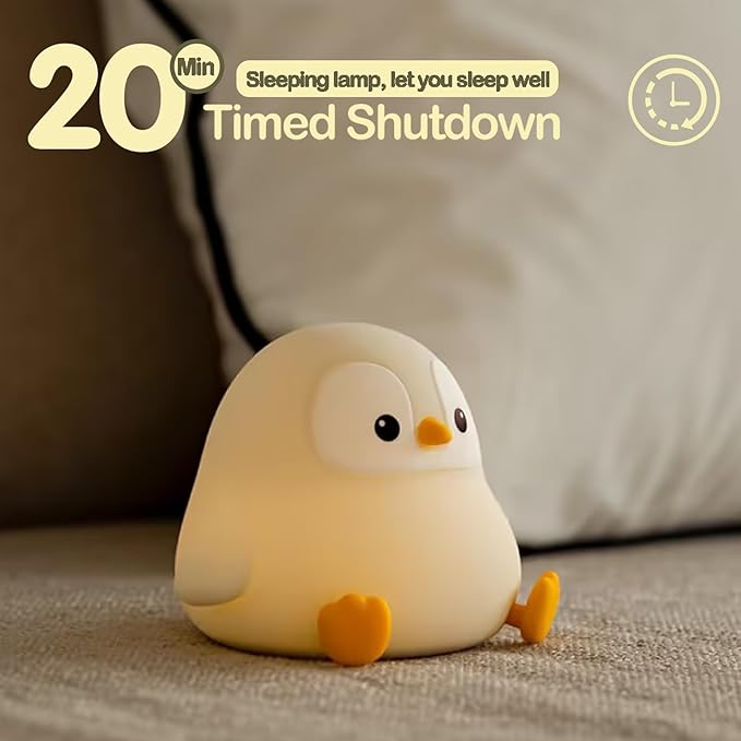 ATSUI Penguin Night Light, LED Squishy Novelty Animal Night Lamp, Food Grade Silicone, 2 Level Dimmable, Nursery Nightlight for Desk Decor, Funny Gifts Stuff for Boys Girls Baby, White Elephant Gifts - Bloomnest