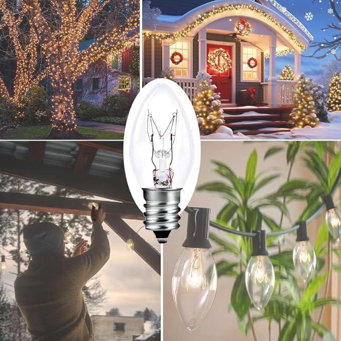 C7 15W E12 Bulbs, Replacement Bulb for Himalayan Salt Lamps/Night Lights,Dimmable 2200K Clear,120V Incandescent Candle Bulbs (6-Pack) - Bloomnest