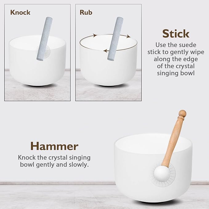432hz Crystal Singing Bowl 6-12inch Set of 7 Pure White for Meditation Yoga Heart Chakra Meditation Heavy Duty Carrying Case with Sponge Padded Bundle Rubber Mallet Suede Striker O ring - Bloomnest