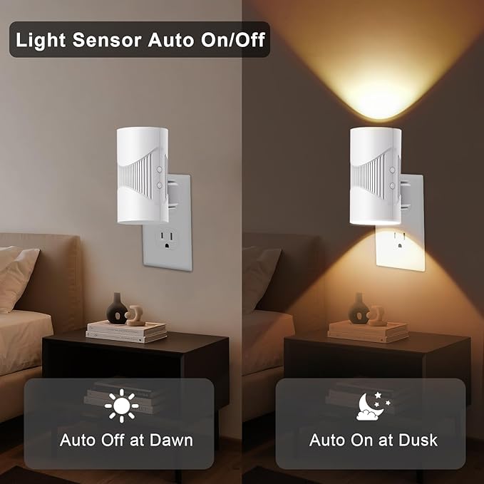 easuntec Night Light, Night Lights Plug into Wall, Warm Led Night Light, Dusk to Dawn Light Sensor, 3 Light Modes, Dimmable Night Lights for Bedroom Bathroom Hallway Kitchen Stairs (White, 2 Pack) - Bloomnest