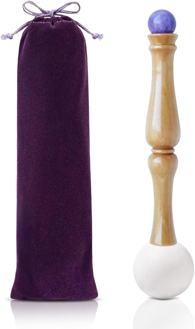 Singing Bowl Mallet,Rubber Mallet Striker with Silicone Head and Wooden Handle and Crystal Sphere for Playing Quartz Crystal Singing Bowls(Purple) - Bloomnest