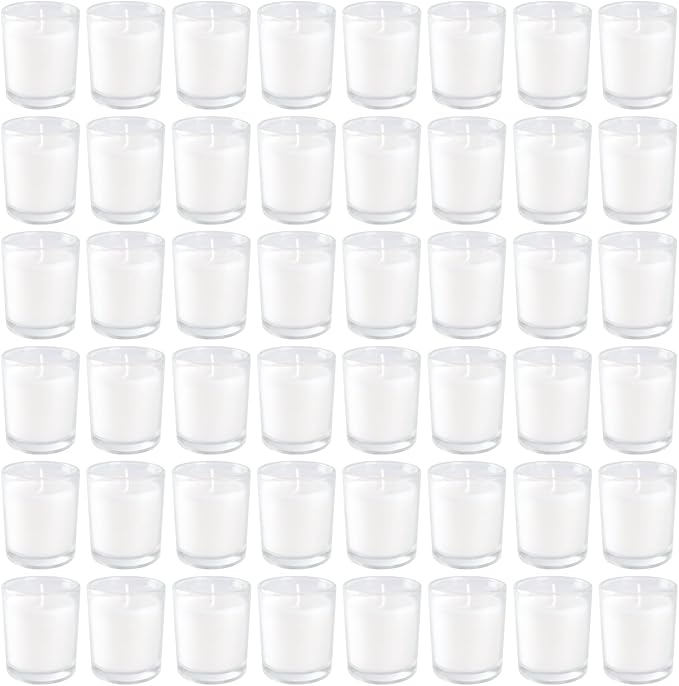 48 Pack White Unscented Clear Glass Filled Votive Candles. Hand Poured Wax Candle Ideal Gifts for Home Décor Parties Weddings Holidays and Meditation (White) - Bloomnest