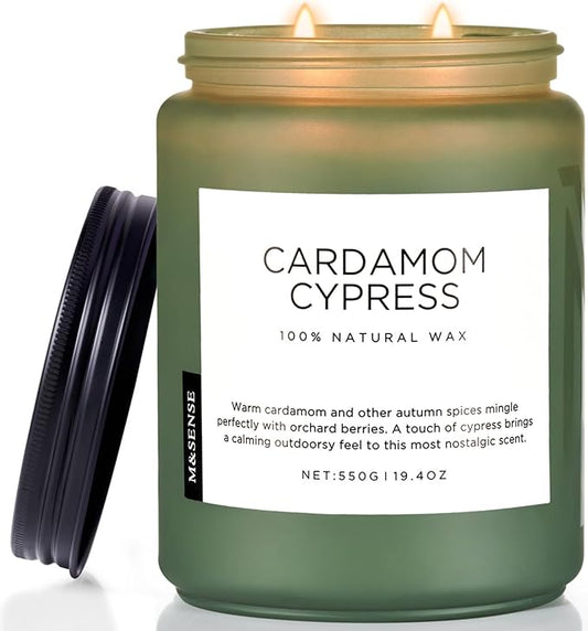M&SENSE Spice Cardamom Cypress Large Soy Candles for Home Scented 2 Wick Large Soy Natural Candles 19.4oz 110 Hours Long Lasting Slow Burning, Christmas Holiday Woody Scented Winter Gifts - Bloomnest
