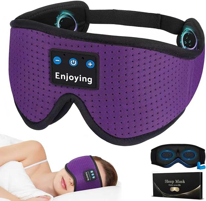 Sleep Headphones, Sleep Mask Bluetooth Wireless Music Eye Mask, Mask with Bluetooth Headphones Ultra-Thin Stereo Speakers Perfect for Sleeping (Purple) - Bloomnest