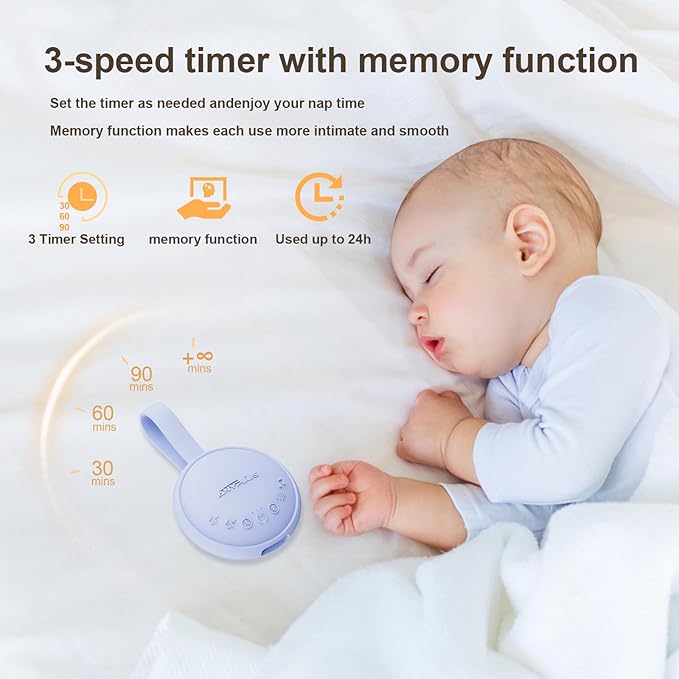 White Noise Machine for Sleeping Adults & Baby, Portable Sound Machine with 24 Soothing Sounds, Bluetooth 5.1, Battery Powered, 3 Timer Settings, Memory Function for Home, Office, Travel (Purple)