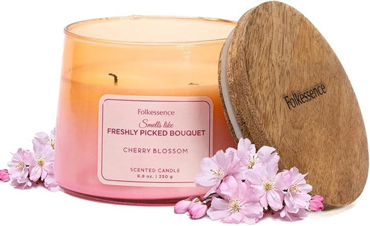Folkulture Scented Candle | 8.81 Oz - Cherry Blossom Candles for Home Scented | Soy Candle or Non Toxic Candles for Relaxing | Long Lasting Pink Candle for Relaxation Gifts for Women - Bloomnest