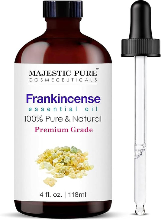 Majestic Pure Frankincense Essential Oil with Glass Dropper - Huge 4 Fl Oz - 100% Pure and Natural Frankincense Oil - Premium Grade Essential Oils for Diffuser, Aromatherapy, Soap and Candle Making - Bloomnest