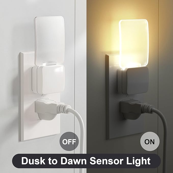 oviitech Superior Night Light with Dusk to Dawn Light Sensor at Bottom, Light in Warm White for Hallway, Bedroom, Living Room, Bathroom and Other Scenes, UL Certified, White, 4 Pack - Bloomnest