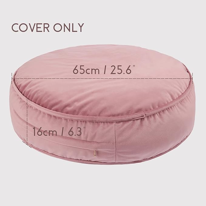 Round Floor Pillow Cover Velvet Throw Seating Pouf Yoga Meditation Cushion Plush Case Reading Room Decor Cover Only (25.6IN, Dusty Rose)