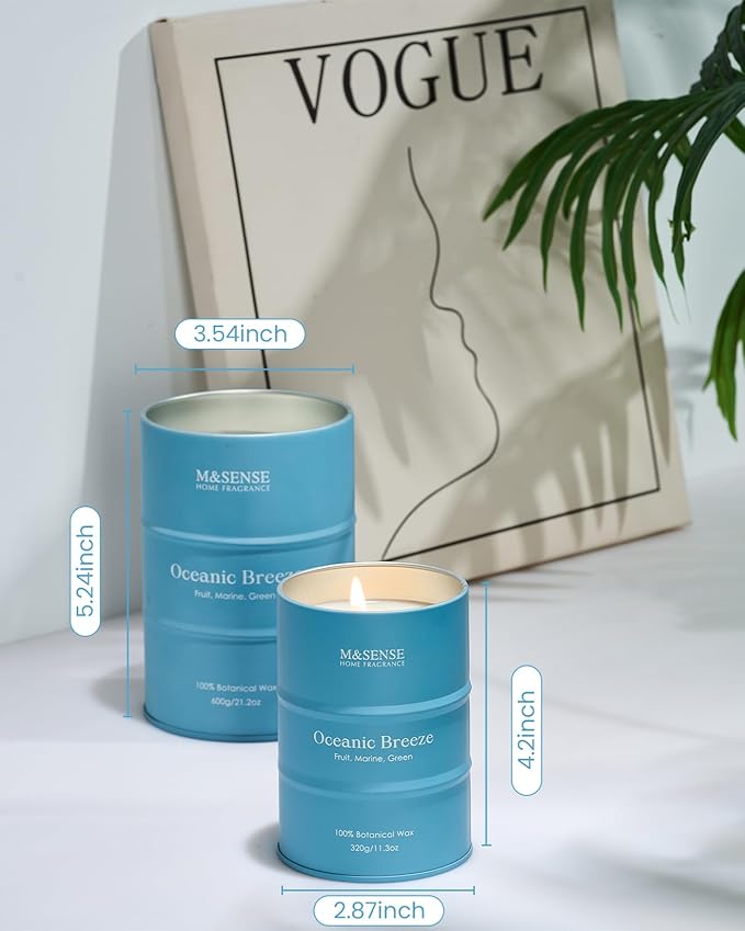 M&SENSE Oceanic Breeze Scented Candles Summer Soy Candle, Beach Candles Scented for Stress Relief Meditation Relaxing, Housewarming Gifts for Women Men, 11.3oz 70 Hour Long Burning - Bloomnest