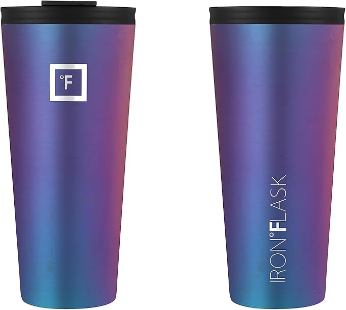 IRON °FLASK Classic Tumbler - Vacuum Insulated Stainless Steel Water Bottle, Double Walled, Drinking Cup, Insulated Travel Mug (Aurora, 32 oz Solid Lid)