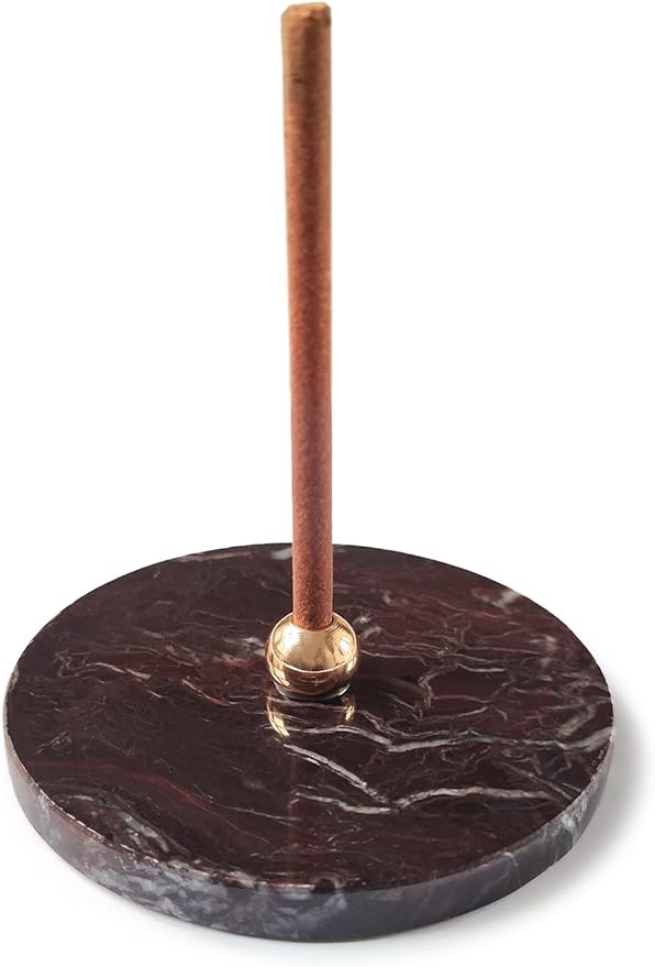 Golden Cherry Stick Incense Holder – Natural Cherry Marble Base with Brass Details, Elegant and Unique Aromatherapy Accessory for Home Decor - Bloomnest