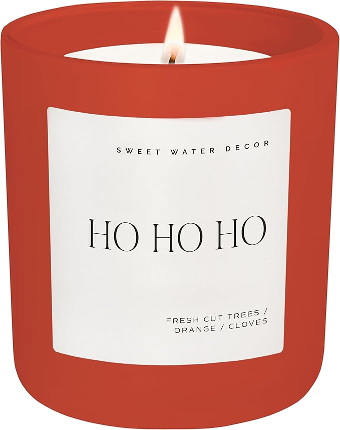 Sweet Water Decor Ho Ho Ho Christmas Scented Candles - Christmas Stocking Stuffers Soy Candles Cookies & Cloves Scent - Christmas Candles with 70 Hours Burn Time - 15Oz Red Matte Jar Wax Candles - Bloomnest