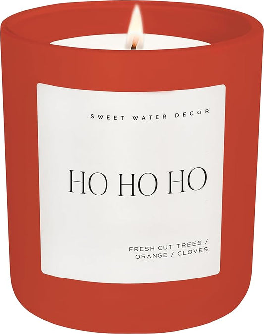 Sweet Water Decor Ho Ho Ho Christmas Scented Candles - Christmas Stocking Stuffers Soy Candles Cookies & Cloves Scent - Christmas Candles with 70 Hours Burn Time - 15Oz Red Matte Jar Wax Candles - Bloomnest
