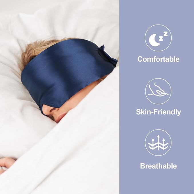 Mulberry Silk Sleep Mask for Side and Back Sleepers, Blackout Eye Mask for Sleeping for Women Men with Adjustable Wide Band, Comfortable Soft Pressureless Eye Cover for Sleeping in Large Size - Bloomnest
