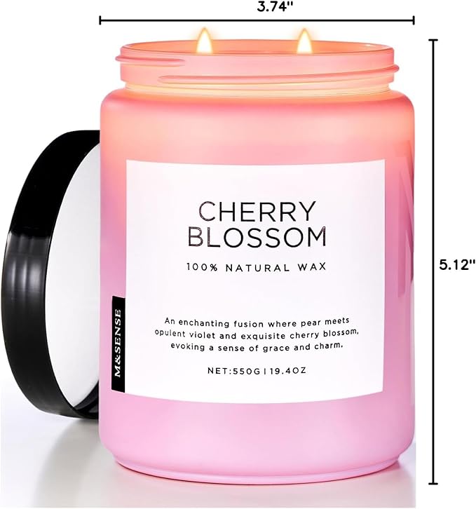 M&SENSE Cherry Blossom Scented Spring Candle, 19.4oz 110 Hours Long Lasting Natural Soy Wax Stress Relief Aromatherapy Romantic Candle for Women & Bedroom Decor - Bloomnest