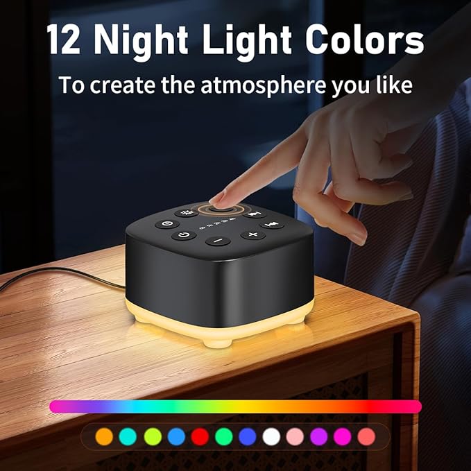 Meditation White Noise Sound Machine 30 Soothing Sounds with 32 Volume Control 12 Night Light 5 Timers Portable Sleep Machine for Travel Powered by AC or USB Sleep Therapy for Baby Kids Adults (Black) - Bloomnest