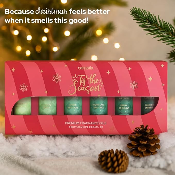Carnatia Christmas Aroma Oil Set – 6 Cozy & Uplifting Scents for Diffusers, Relaxation & a Warm, Inviting Atmosphere | Festive Essential Oils for Home & Holiday Gifting! - Bloomnest