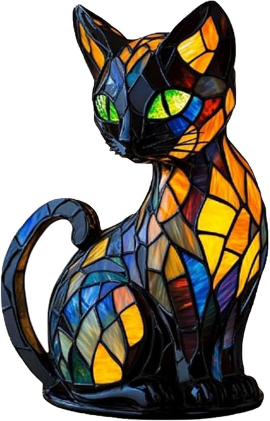 Retro Cat Colorful Resin Cat Table Lamp，3D Cute Pet Cats Themed LED Night Lamp for Pet Lovers Retro Cats Design Home Decor Lighting - Bloomnest