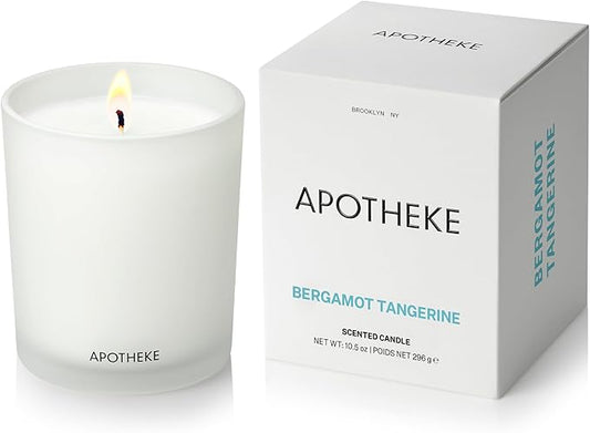 Apotheke Signature Scented Candles for Home, Bergamot Tangerine - 10.5 oz - Soy Wax, Non Toxic, Large Jar White - Luxury Candle Gifts for Women & Men - Vanilla, Amber, Dahlia, and Champagne - Bloomnest