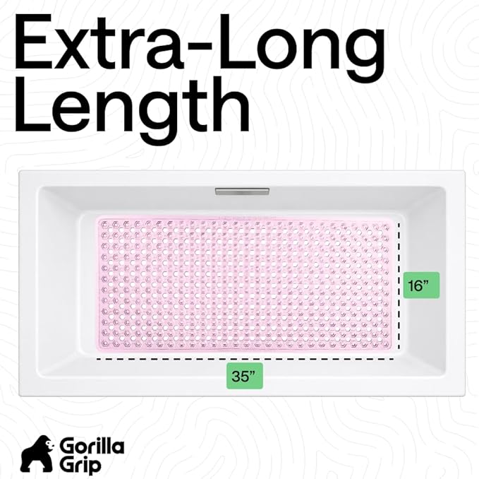 GORILLA GRIP Patented Bath Tub Shower Mat, Machine Washable Bathtub Floor Liner Mats, Suction Cups and Drain Holes to Keep Tubs Clean, Soft on Feet, Bathroom Essentials, 35x16 Inch, Clear Light Pink - Bloomnest