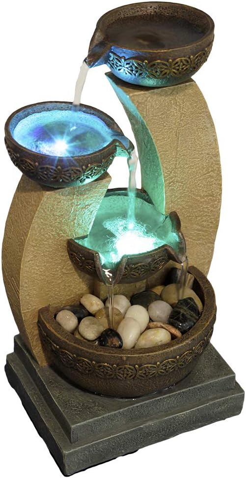 11" H Golden Tiered Bowl Fountain with Color Changing LED Lights with Adapter Brown - Bloomnest