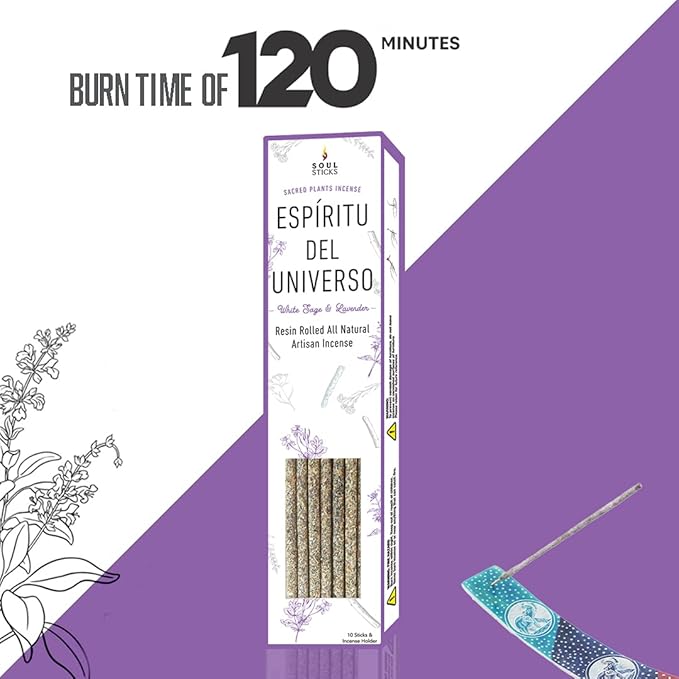 SOUL STICKS Handcrafted 10pcs Resin Artisan Incense Sticks Non-Toxic & Long Lasting Aromatic Sticks for Yoga Meditation Relaxation Aromatherapy Cleansing & Purification (White Sage & Lavender) SoulSticks