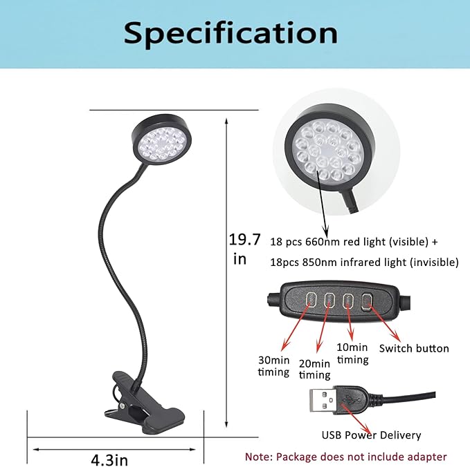 Red Light Therapy for Face and Body, 18 LEDs 660nm Red and 850nm Near Infrared LED Red Light Therapy Light with Angle Adjustable and Clip, Suitable for Body at Home Skin Care Pain Relief U4GLORY