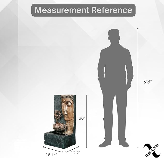 XBrand 30" Indoor/Outdoor Buddha Face Water Fountain with LED Light and Pump Zen Decor for Home, Office, Garden, and Patio