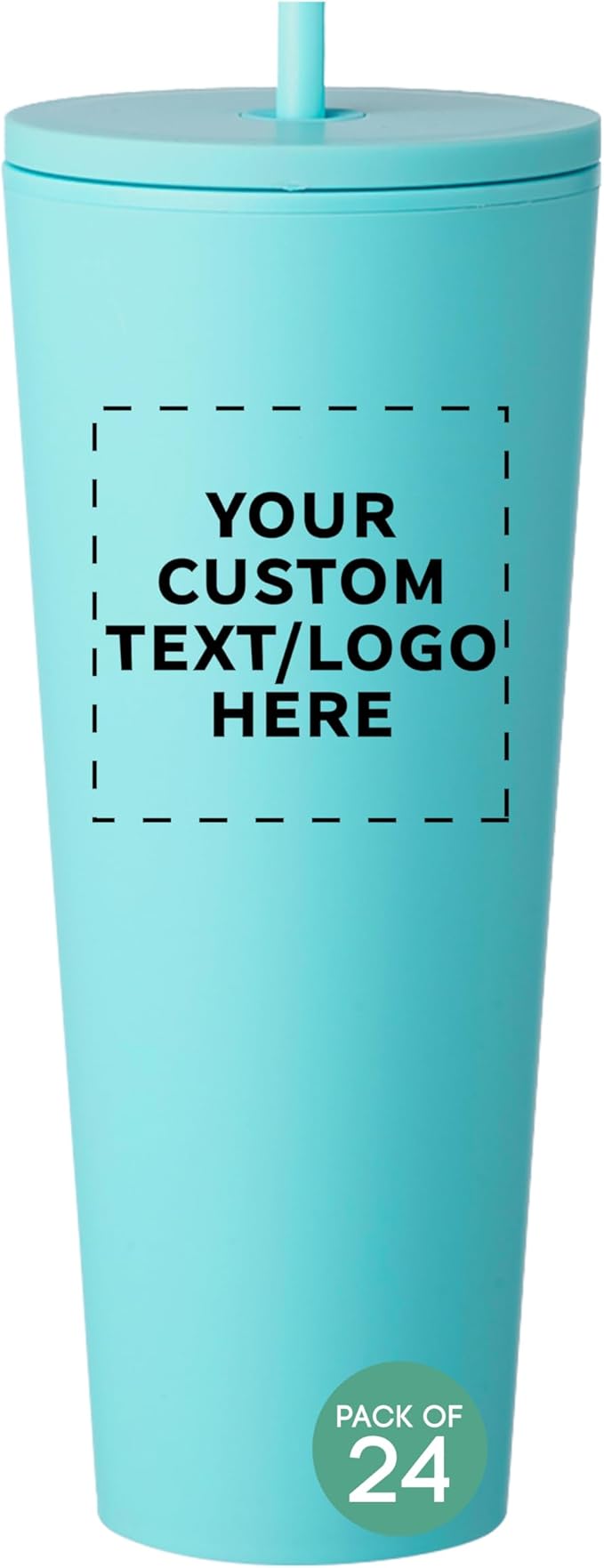 DISCOUNT PROMOS Custom Kenai Plastic Tumblers with Straw 24 oz., Set of 24, Personalized Bulk Pack - Ideal for Busy Professionals, With lids, Ice Coffee Tumbler, To Go Cup, Insulated - Mint - Bloomnest