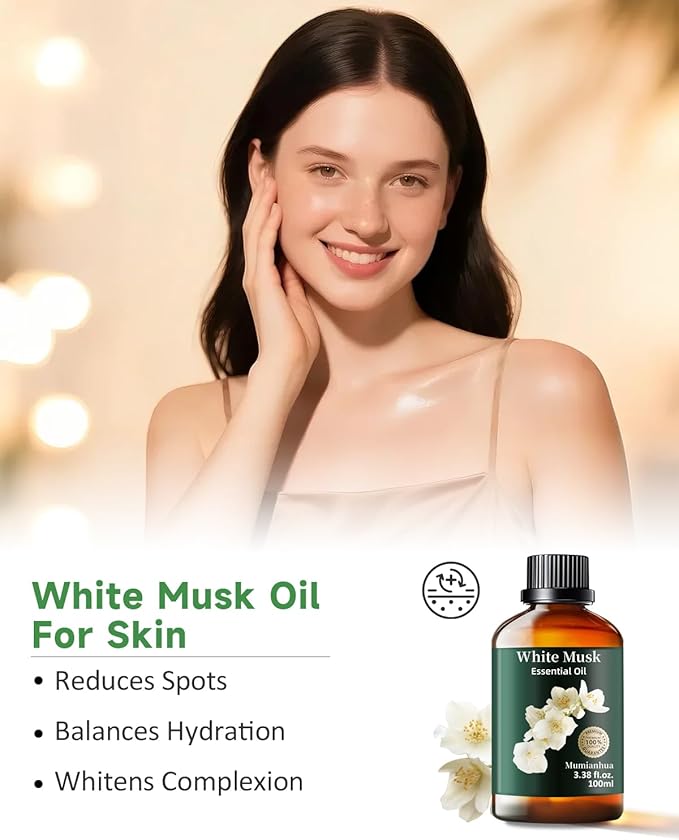 Mumianhua White Musk Oil 100% Pure- Therapeutic Grade Aromatherapy White Musk Essential Oil for Diffuser, Skin & Body Care, Women & Men, Natural Perfume & Candle Making 3.38 Fl Oz - Bloomnest