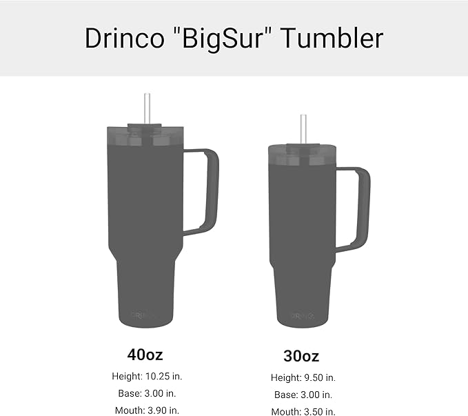 Drinco 40oz 30 oz Tumbler with Handle, Straw Lid, Insulated Stainless Steel Travel Mug Water Bottle Ice Coffee Cup For Cold and Hot, BigSur (30oz Sage)