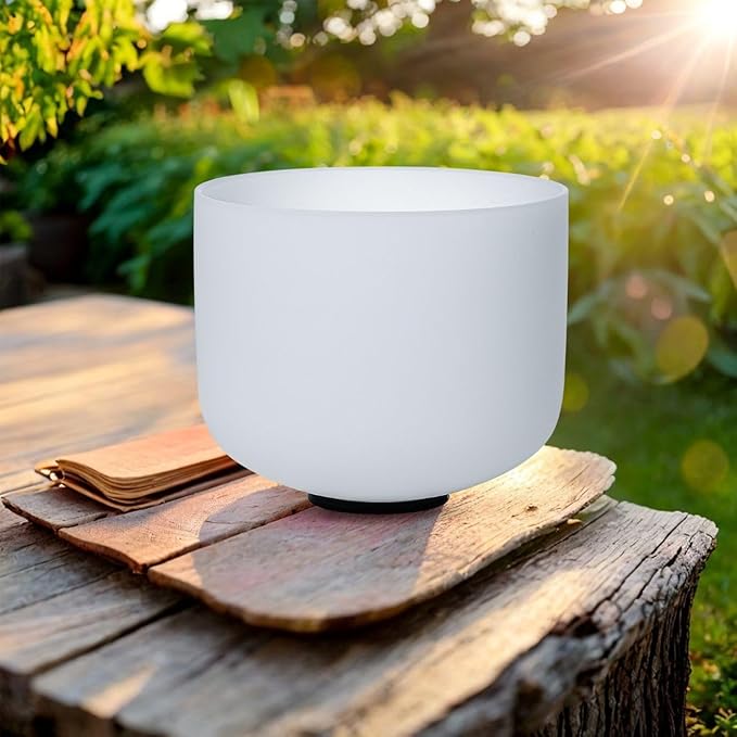 7 inch White A Note Third Eye Chakra Quartz Crystal Singing Bowl, for Healing Mindfulness Meditation Yoga Sound Baths, with Rubber Mallet O-ring