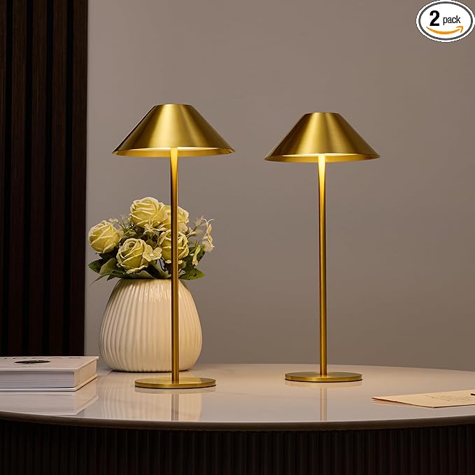 Bojim Gold Cordless Lamp Set of 2, Rechargeable Touch Table Lamps with 3 Color Dimming, Portable Wireless Lamps for Reading/Home Decor - Bloomnest