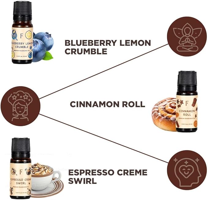 Folkulture Essential Oils for Home | Set of 6 (0.34 fl oz x 6) Bakery Diffuser Oil for Relaxation | Blueberry, Strawberry, Vanilla Essential Oil for Meditation | Pineapple Essential Oil for Women - Bloomnest