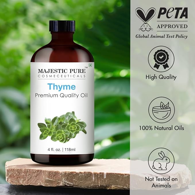 Majestic Pure Thyme Essential Oil with Glass Dropper - Huge 4 Fl Oz - 100% Pure and Natural Thyme Oil - Premium Grade Essential Oils for Diffuser, Aromatherapy, Soap and Candle Making - Bloomnest