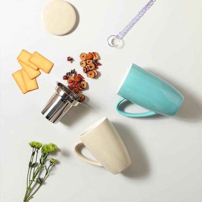 Sweejar Porcelain Tea Infuser Mug with Lid, 20 oz Teacup with Strainers for Loose Leaf Tea, Microwave and Dishwasher Safe Coffee Mug(Purple) - Bloomnest