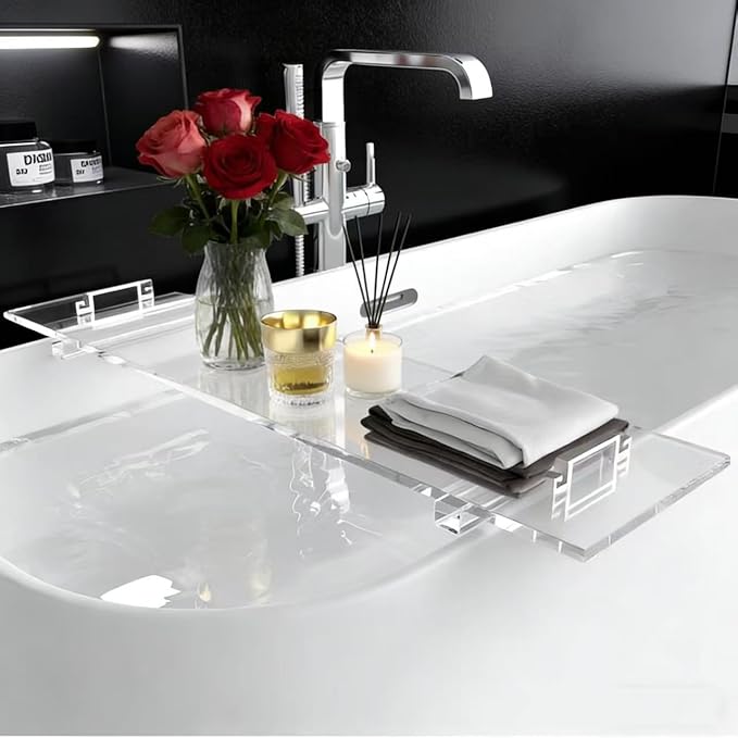 WANLIAN 33inch Luxury Bathtub Caddy Tray for Bathroom Bath tub Table Caddy Shelf for Shower Storage Organizer tub Accessories for Bath tub Table Caddy (SilverHandles) - Bloomnest