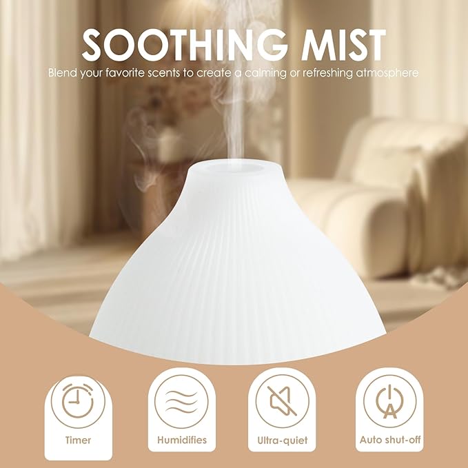 SALKING Essential Oil Diffuser, 100ml Aromatherapy Diffusers with Adjustable Mist Mode Timer Setting, Ultrasonic Diffusers for Essential Oils, Warm White Lights, 7 LED Colors, for Office Home - Bloomnest