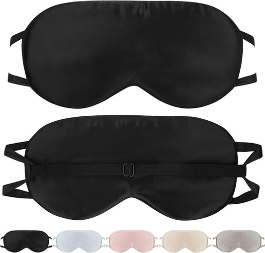 Adjustable Silk Sleeping Mask for Travel/Plane/Side Sleeper Pure Mulberry Silk Eye Mask for Sleep/Men/Women/Adults Thin Cooling Eye Cover,Black - Bloomnest