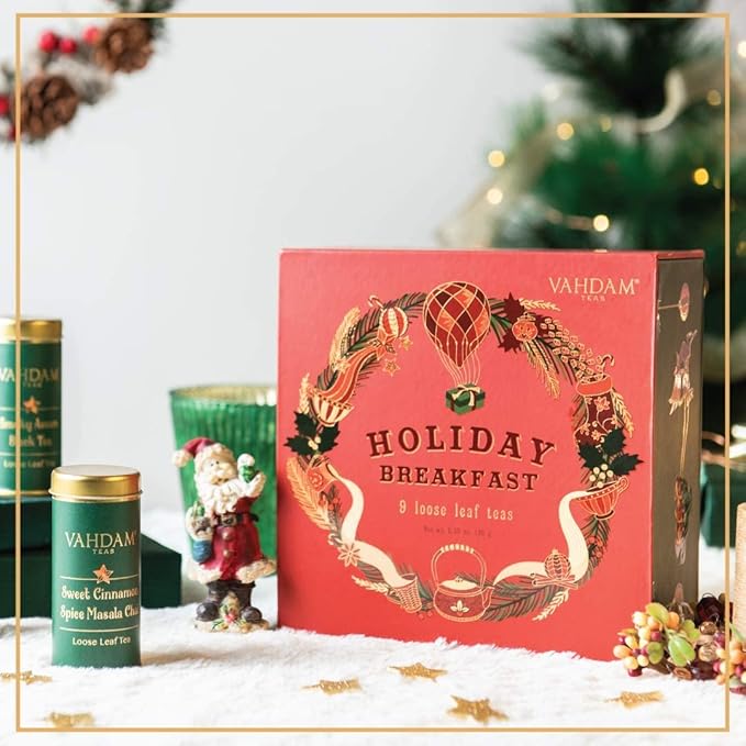 VAHDAM, Holiday Breakfast - Christmas Tea Gift Sets (90+ Cups) 9 Loose Leaf Teas - Luxury Gift Box | Christmas Gifts For Women, Men & Adults I Holiday Tea Gift Box - Bloomnest