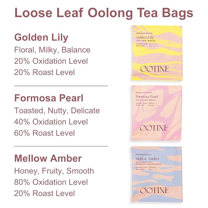 OOTINE Oolong Tea Bags – Taiwan Tea Loose Leaf Gift Set (3 Flavors, 9 Pyramid Sachets), Individually Wrapped, Handcrafted, Single-Origin Taiwanese Oolong, Multiple Infusions - Bloomnest