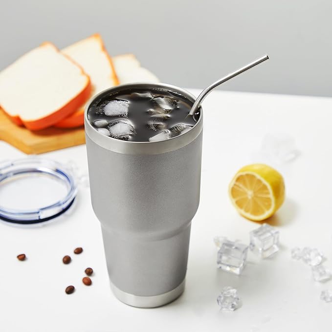 MEWAY 30oz Insulated Tumbler With Lids and Straws,Stainless Steel Double Vacuum Coffee Tumbler Cup, Brush, Durable Powder Coated Coffee Cup for Cold & Hot Drinks, Office, Travel(Cold Grey,4 PACK) - Bloomnest