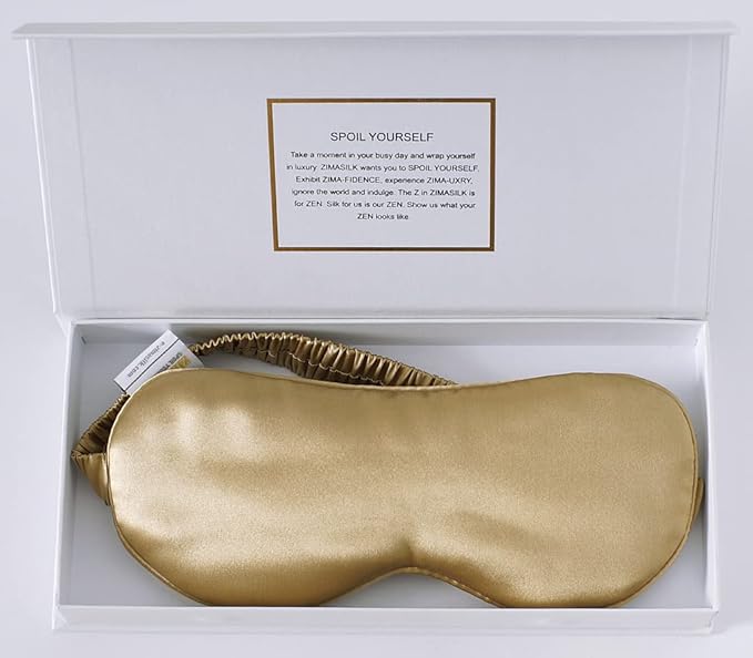 ZIMASILK Adjustable 100% 22 Momme Mulberry Silk Sleep Mask for Sleeping, Filled with Premium Mulberry Silk, Softest & Breathable Eye Sleeping Mask (Golden) - Bloomnest