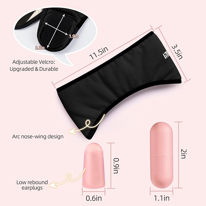 Sleep Mask & Earmuffs for Sleep - 2 in 1 Eye & Ear Mask, Comfortable & Soft for Side Sleepers (Black) - Bloomnest